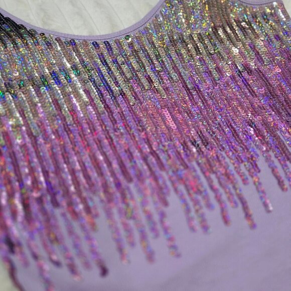 Express ✦ Purple Sequin Tank Top S ✦ Scoop Neck Ribbed Stretch Party Top NWOT - Picture 8 of 11